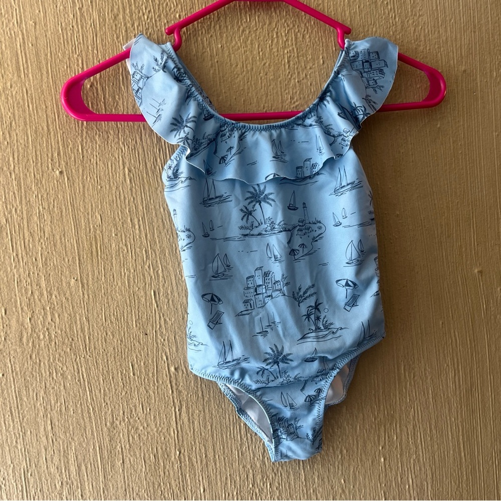 Zara Kids Girls Swimsuit One Piece blue ruffle Sz 4-5 one piece sailboat swim